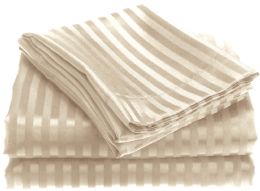 12 Wholesale 1800 Series Ultra Soft 4 Piece Embossed Stripe Bed Sheet Size King In Ivory