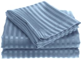 12 Wholesale 1800 Series Ultra Soft 4 Piece Embossed Stripe Bed Sheet Size King In Light Blue