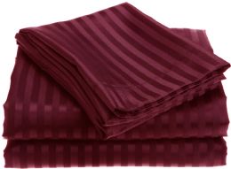 12 Sets 1800 Series Ultra Soft 4 Piece Embossed Stripe Bed Sheet Size King In Burgandy - Bed Sheet Sets