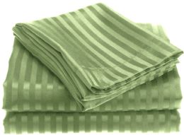12 Sets 1800 Series Ultra Soft 4 Piece Embossed Stripe Bed Sheet Size King In Sage - Bed Sheet Sets