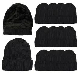 12 of Yacht & Smith Unisex Sherpa Line Ribbed Faux Fur Winter Beanie Hat Solid Black
