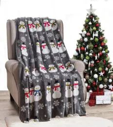24 Pieces Grey Snowman Holiday Throw Design Micro Plush Throw Blanket 50x60 Multicolor - Micro Plush Blankets