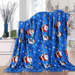 24 Wholesale Santa Snowman Holiday Throw Design Micro Plush Throw Blanket 50x60 Multicolor