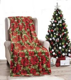 24 Wholesale Poinsettia Holiday Throw Design Micro Plush Throw Blanket 50x60 Multicolor