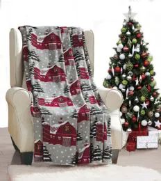 24 Wholesale Snowy Barn Holiday Throw Design Micro Plush Throw Blanket 50x60 Multicolor