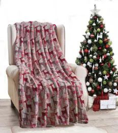 24 Wholesale Tan Reindeer Holiday Throw Design Micro Plush Throw Blanket 50x60 Multicolor