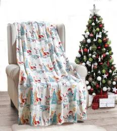 24 Wholesale Forest Friends Holiday Throw Design Micro Plush Throw Blanket 50x60 Multicolor