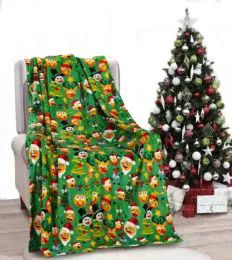 24 Wholesale Holiday Funny Faces Holiday Throw Design Micro Plush Throw Blanket 50x60 Multicolor