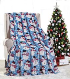 24 Wholesale Christmas Snowman Holiday Throw Design Micro Plush Throw Blanket 50x60 Multicolor