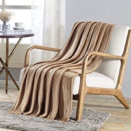 12 Pieces V Collection Flannel 50 X 60 Throw In Tan - Micro Plush Blankets