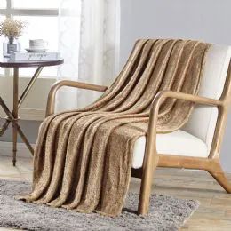 12 Pieces Sabina Embossed Geometric Pattern Soft Flannel Throw Blanket 50x60 In Tan - Micro Plush Blankets