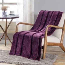 12 Pieces Santorini Embossed Geometric Pattern Comfort And Soft Throw Blanket In Plum - Micro Plush Blankets