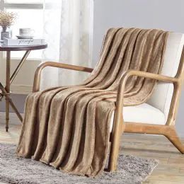 12 Pieces Santorini Embossed Geometric Pattern Comfort And Soft Throw Blanket In Tan - Micro Plush Blankets