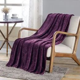 12 Pieces Cedar Embossed Geometric Pattern Soft And Cozy Throw Blanket In Plum - Micro Plush Blankets