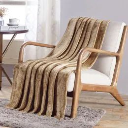12 Bulk Cedar Embossed Geometric Pattern Soft And Cozy Throw Blanket In Tan