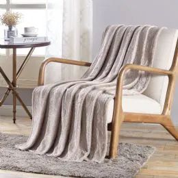 12 Pieces Dama Flannel 50 X 60 Throw In Ivory - Micro Plush Blankets