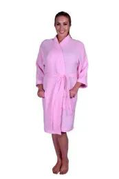 4 Pieces Robe Light Pink Waffle Weave Cotton Kimono Robe - Bath Robes