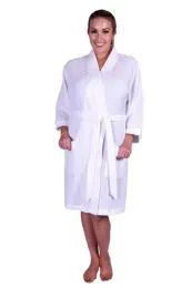 4 Units of Robe White Waffle Weave Cotton Kimono Robe - Bath Robes