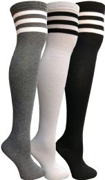 3 Bulk Yacht & Smith Womens Over The Knee Socks Referee Style Thigh High Knee Socks Striped Black, White And Gray
