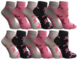 60 Pairs Yacht & Smith Women's Breast Cancer Awareness Socks, Pink Ribbon Ankle Socks Bulk Buy - Womens Socks For Donation