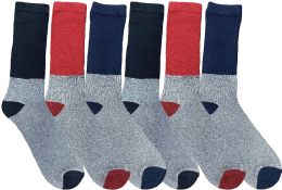6 Pairs Yacht & Smith Thermal Diabetic Crew Socks For Men, Marled, Ringspun Cotton, Seamless Toe, Loose Top - Men's Diabetic Socks