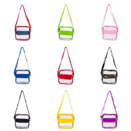 24 Wholesale 8" Pvc Clear Bag With Velcro Pouch In Assorted Colors