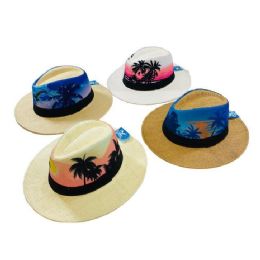 24 Pieces Printed Tropical Palm Tree Fedora Hat [large Brim] - Fedoras, Driver Caps & Visor