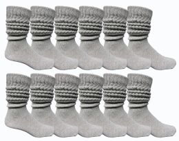 24 Wholesale Yacht & Smith Mens Heavy Cotton Slouch Socks, Solid Heather Gray