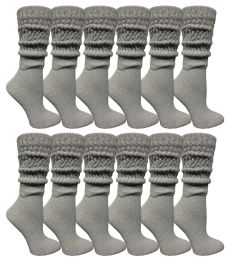 24 Pairs Yacht & Smith Womens Heavy Cotton Slouch Socks, Solid Heather Gray - Womens Crew Sock