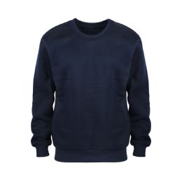 24 Pieces Leehanton Mens Basic Pullover Long Sleeve Sweatshirt In Navy - Mens Sweat Shirt
