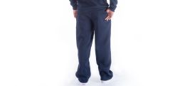 12 Bulk Mens Open Leg Sleece Solid Elastic Waist Fleece Sweatpants In Navy