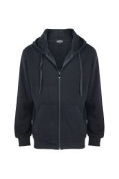 24 Wholesale Mens Long Sleeve Light Weight Zip Up Hoody Sweater In Black