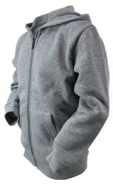 12 Pieces Boys Long Sleeve Light Weight Fleece Zip Up Hoodie In Light Grey - Boys Sweaters