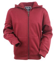 12 Pieces Boys Long Sleeve Light Weight Fleece Zip Up Hoodie In Wine - Boys Sweaters