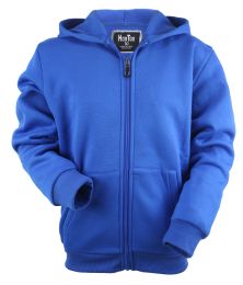 24 Pieces Boys Long Sleeve Light Weight Fleece Zip Up Hoodie In Royal Blue - Boys Sweaters
