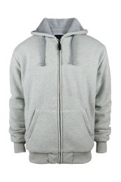 12 Pieces Mens Solid Sherpa Line Hoodie In Light Grey - Mens Sweat Shirt