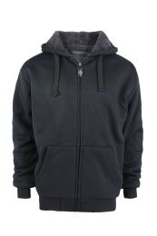 12 Wholesale Mens Solid Sherpa Line Hoodie In Black