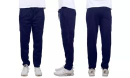 24 Wholesale Mens Classic Open Bottom Fleece Sweatpants Assorted Sizes , Navy