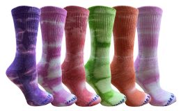 6 Pairs Yacht & Smith Womens Ring Spun Cotton Tie Dye Crew Socks Size 9-11 Super Soft Arch Support - Womens Crew Sock