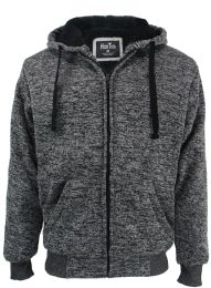 12 Wholesale Mens Marled Zip Up Fleece Lined Hoody Dark Grey