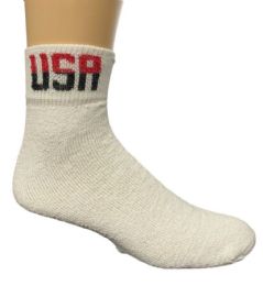 24 Units of Yacht & Smith Men's King Size Cotton Usa Sport Ankle Socks Size 13-16 Solid White Usa Print - Big And Tall Mens Ankle Socks