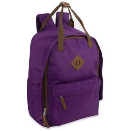 24 Wholesale 17 Inch Twin Handle Squared Backpack Purple
