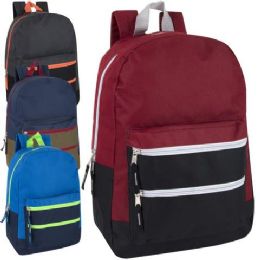 24 Wholesale 17 Inch Color Block Backpack 4 Colors