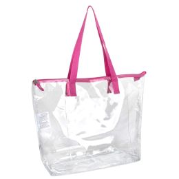 24 Wholesale Clear Tote Bag In Pink