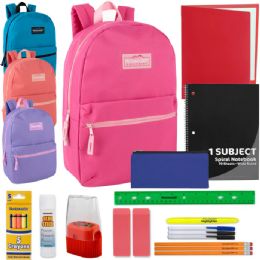 24 of 17" Classic Backpack With 20-Piece School Supply Kit - Girls Colors