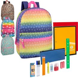 24 Wholesale Preassembled Girl's Printed Backpack And 20 Piece School Supply Kit