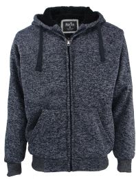 12 Wholesale Mens Marled Zip Up Fleece Lined Hoody Plus Size In Navy