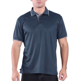 24 Wholesale Mens Waffit Polo Tee Shirt In Navy Plus Size