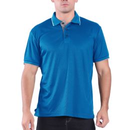 24 Wholesale Mens Waffit Polo Tee Shirt In Royal Blue Plus Size