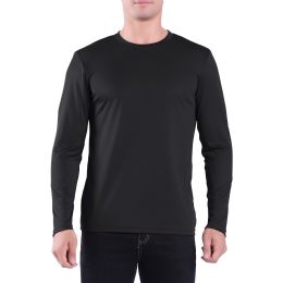 60 Wholesale Mens Crew Neck Base Layer Long Sleeve Shirt In Black Plus Size